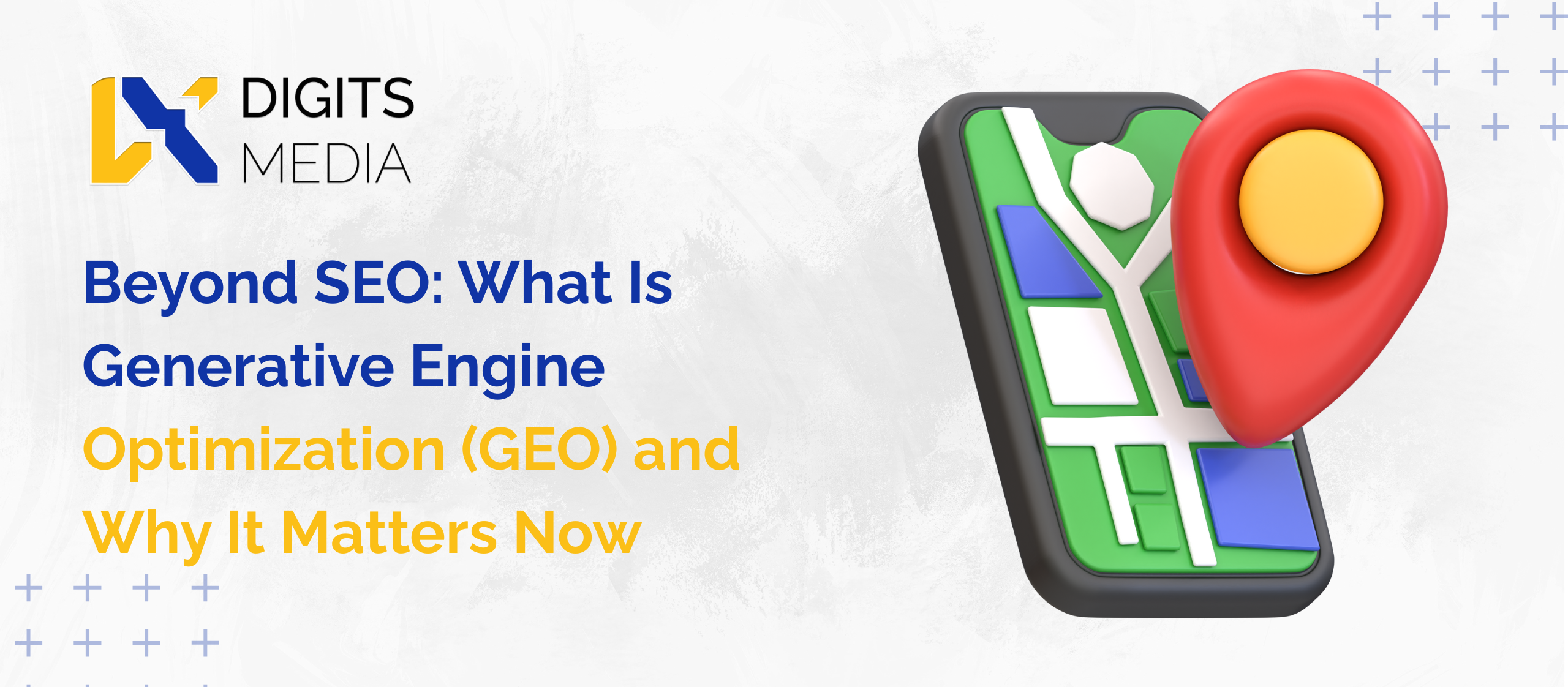 Banner about generative engine optimization with a map graphic and location pin.